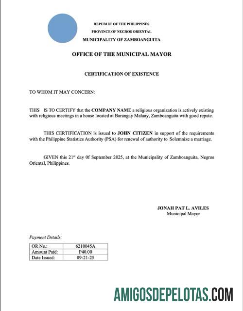 Certificado de existência das Filipinas para impressão, modelo Word e PDF, versão 2